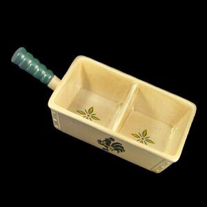 Vintage Metlox Poppytrail Divided Serving Dish Green Rooster MCM Vegetable Bowl